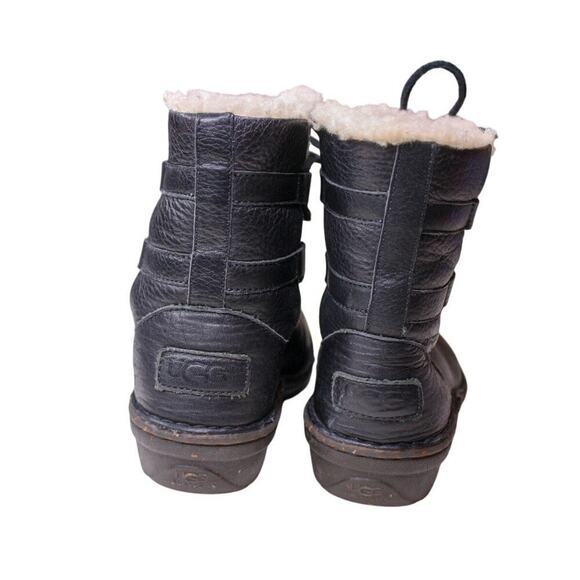 Ugg Australia Caspia Black Leather Boots Shearling Lined Chore Outdoor - Picture 4 of 5